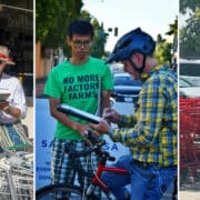 Members of Coalition to End Factory farming collecting signatures to ban CAFOs