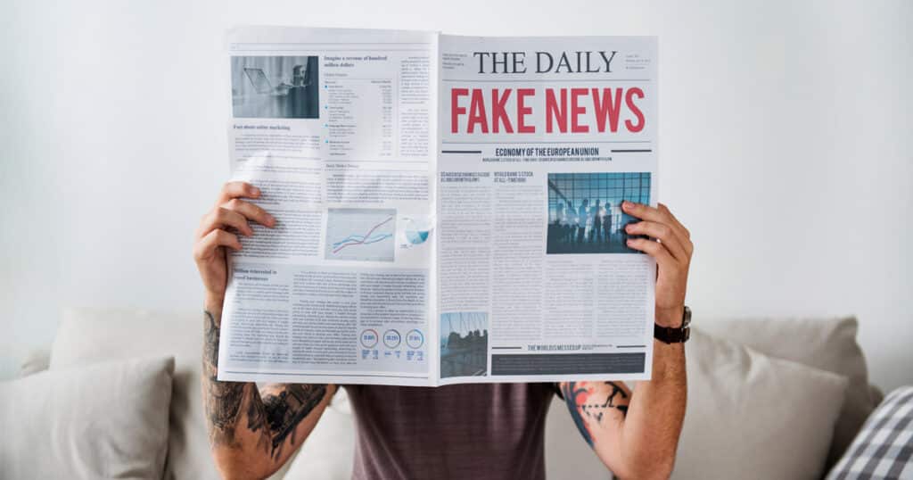 Fake news headline on a newspaper