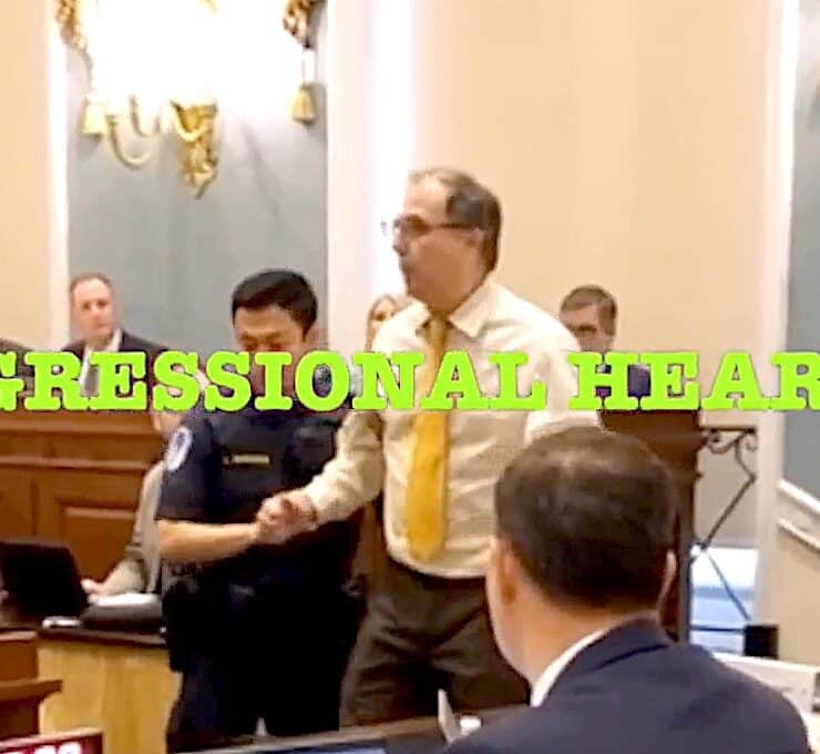 Free from Harm's Robert Grillo gets arrested at a Congressional hearing on the farm bill.