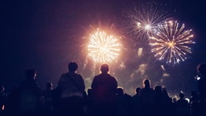 Crowd watching fireworks,