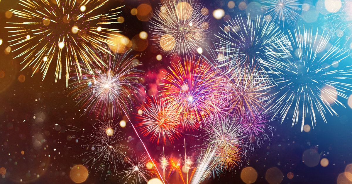 Colorful firework with bokeh background. New Year celebration, Abstract holiday background.