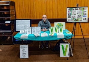 Jordi Casamitjana selling his books at the London Vegan Fayre 2025