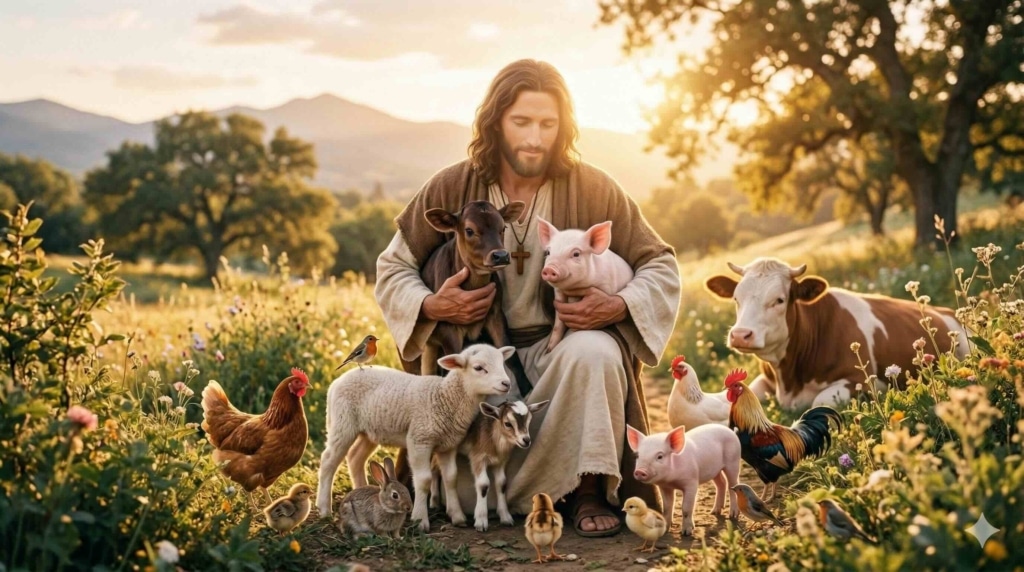 Jesus with the farmed animals