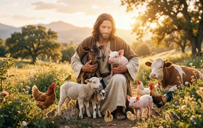 Jesus with the farmed animals