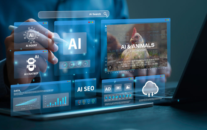 Businessman analyzes data using AI technology.