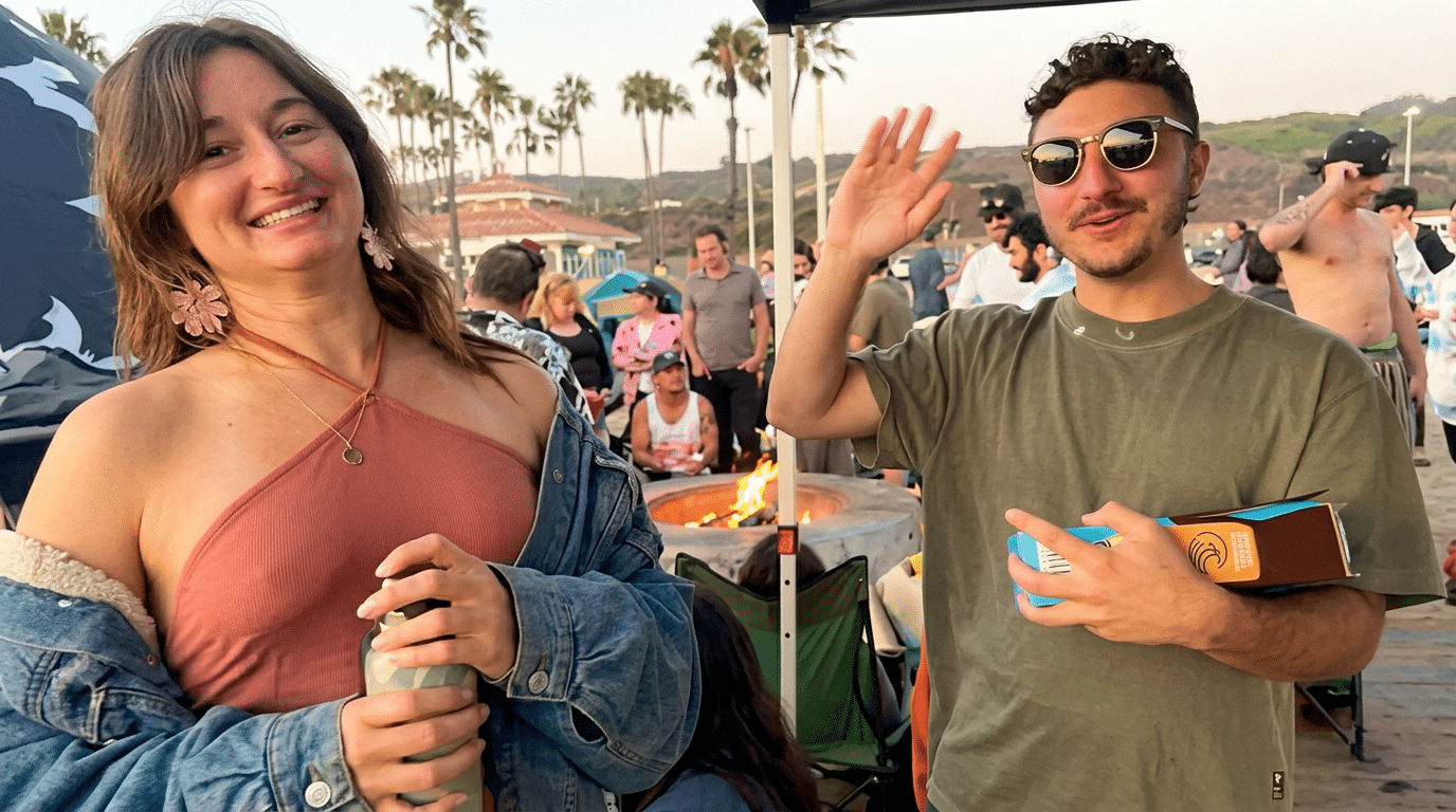 Couple pose at LA's Vegan Summer Bonfire