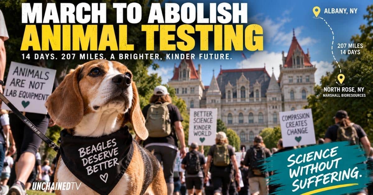 March to Abolish Animal Testing begins a 207-mile journey from Albany to Marshall BioResources in North Rose, New York.